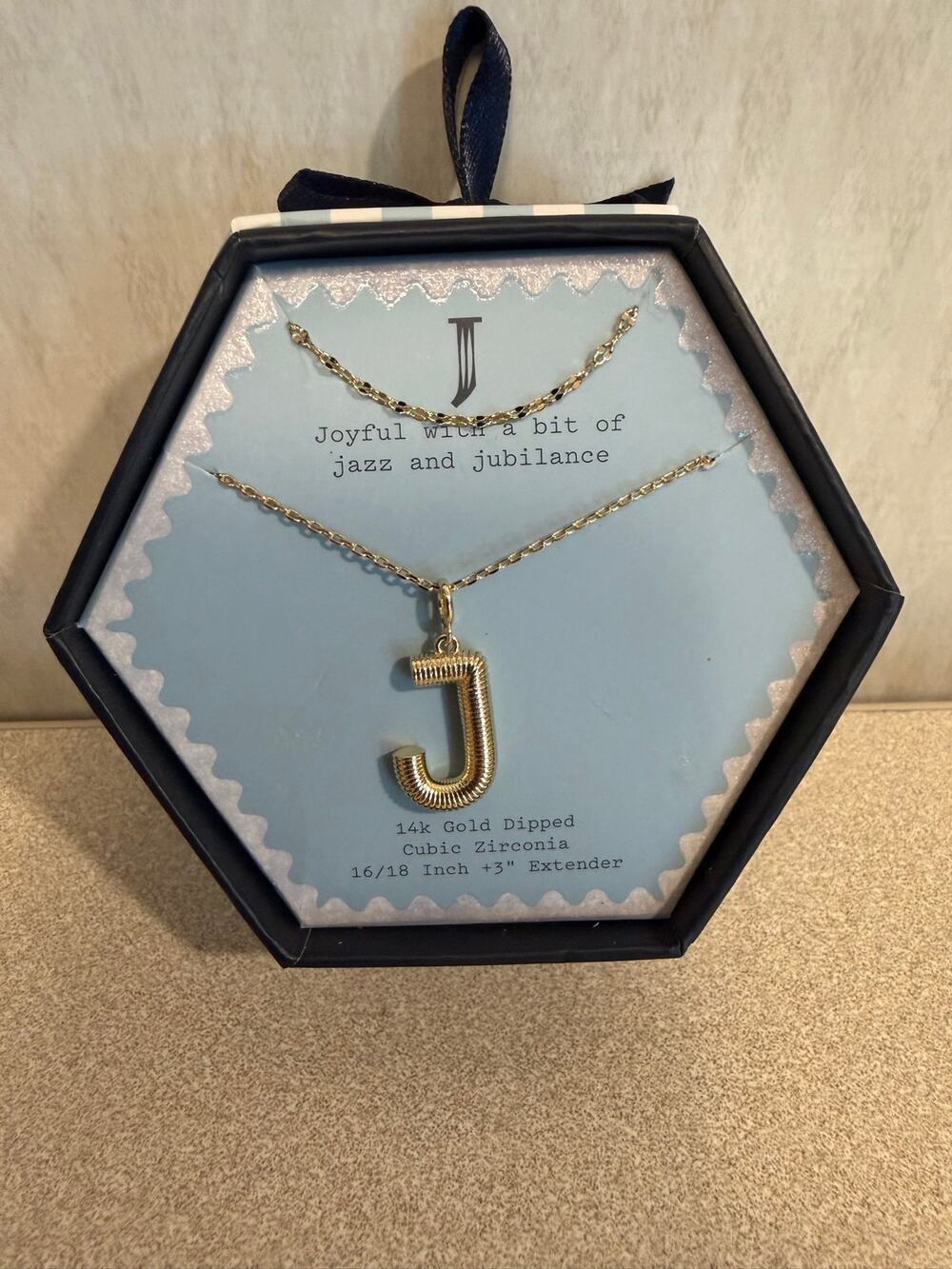 A New Day 14k Gold Dipped Cubic Zirconia Initial J Necklace with 3 in Extender